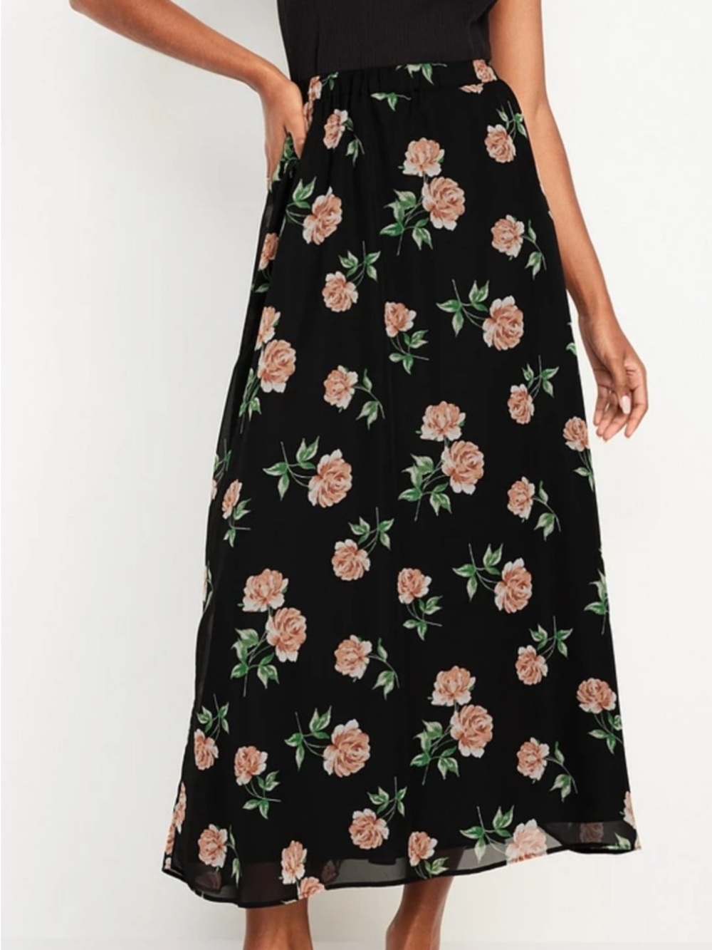 Old Navy Black Maxi Skirt Floral Print (size M)